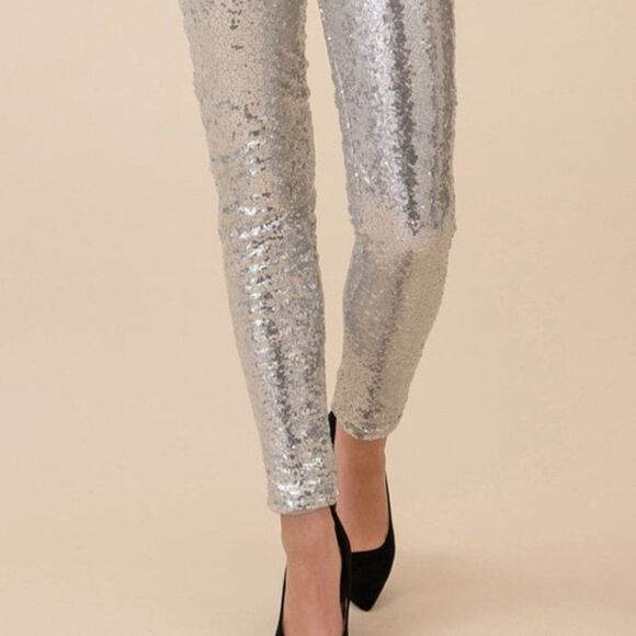 SILVER HOLIDAY SEQUIN PANTS - Picture 6 of 8